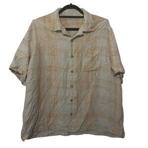 Caribbean Pure Silk men's XL pastel plaid tropical casual shirt EUC